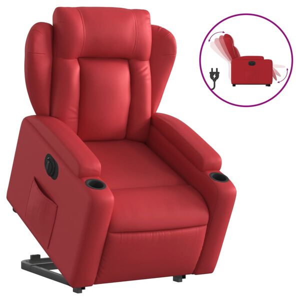 vidaXL Sillón elevable eléctrico cuero artificial rojo