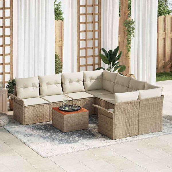 vidaXL Conjunto de sof&aacute;s de jard&iacute;n 9 pcs Beige rat&aacute;n sint&eacute;tico