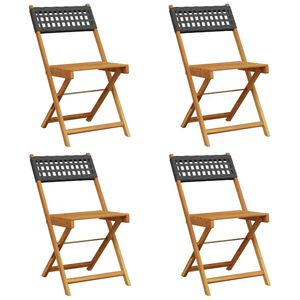 vidaXL Sillas plegables 4 uds madera maciza y rat&aacute;n PE negro