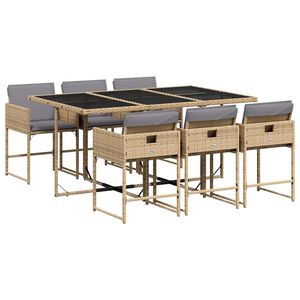 vidaXL Set comedor de jard&iacute;n 7 pzas con cojines rat&aacute;n sint&eacute;tico beige