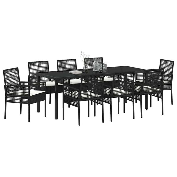 vidaXL Conjunto de Comedor de Jard&iacute;n 9 pcs Negro rat&aacute;n sint&eacute;tico