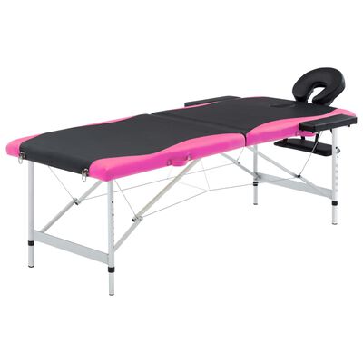 vidaXL Camilla de masaje plegable 2 zonas aluminio negro y rosa