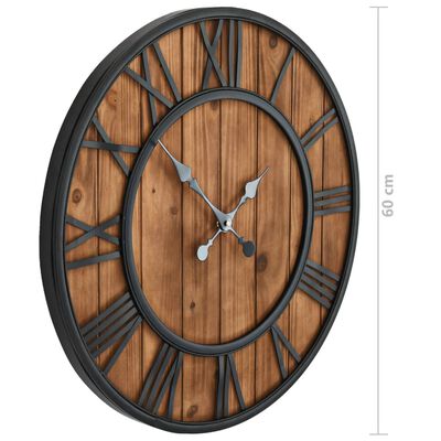 vidaXL Reloj de pared vintage movimiento cuarzo madera metal 60 cm XXL