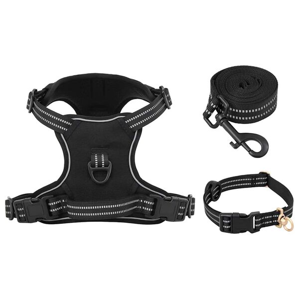 vidaXL Arnés para perros con correa y collar ajustable negro XL