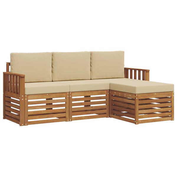 vidaXL Conjunto de sof&aacute;s de exterior con coj&iacute;n 4 pcs Natural y Beige