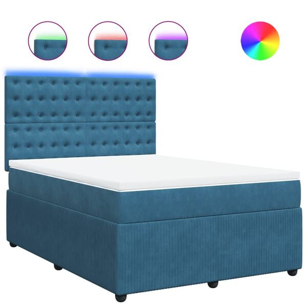 vidaXL Cama box spring con colch&oacute;n terciopelo azul 140x200 cm