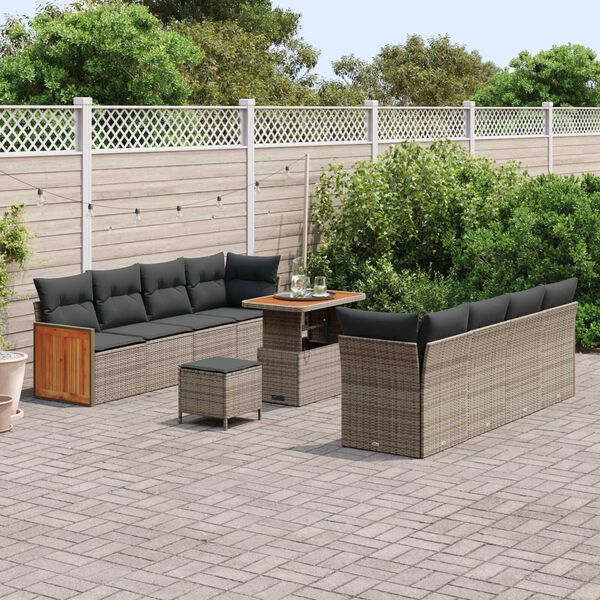 vidaXL Conjunto de sof&aacute;s de jard&iacute;n con coj&iacute;n 11 pcs Gris