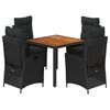 vidaXL Set de muebles jard&iacute;n 5 pzas con cojines rat&aacute;n sint&eacute;tico negro
