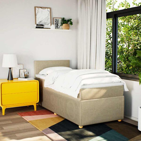 vidaXL Cama box spring con colch&oacute;n tela color crema 90x190 cm