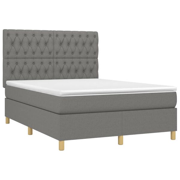 vidaXL Cama box spring con colch&oacute;n tela gris oscuro 140x190 cm