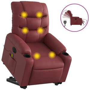 vidaXL Sill&oacute;n de masaje elevable el&eacute;ctrico cuero artificial rojo tinto