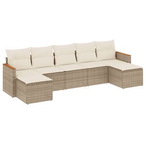 vidaXL Set sof&aacute;s de jard&iacute;n 7 piezas y cojines rat&aacute;n sint&eacute;tico beige