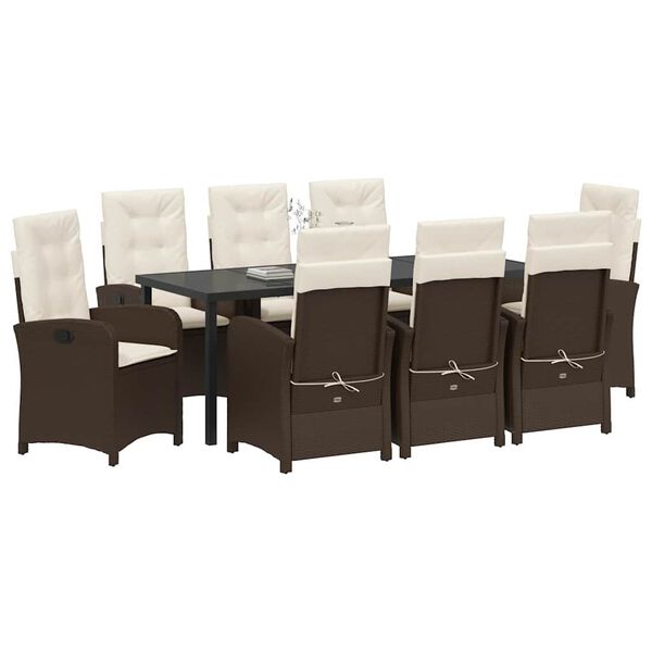 vidaXL Conjunto de Comedor de Jard&iacute;n 9 pcs Marr&oacute;n rat&aacute;n sint&eacute;tico