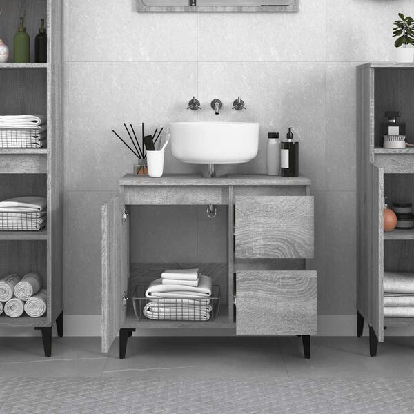 vidaXL Armario de ba&ntilde;o madera contrachapada gris Sonoma 65x33x60 cm
