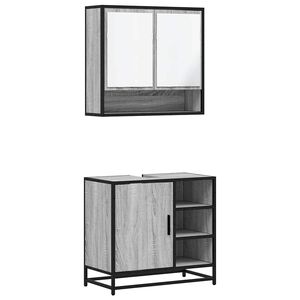vidaXL Set de muebles de ba&ntilde;o 2 pzas madera contrachapada gris sonoma