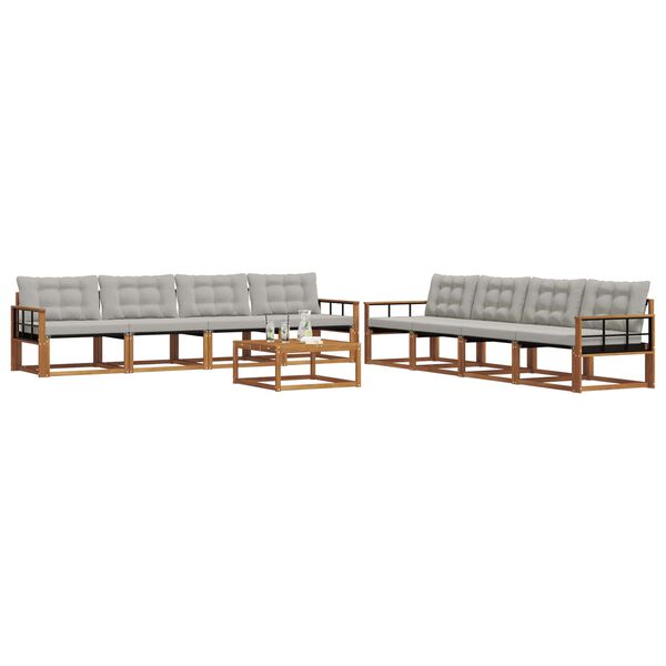 vidaXL Conjunto de sof&aacute;s de exterior 9 pcs Gris Natural y Claro