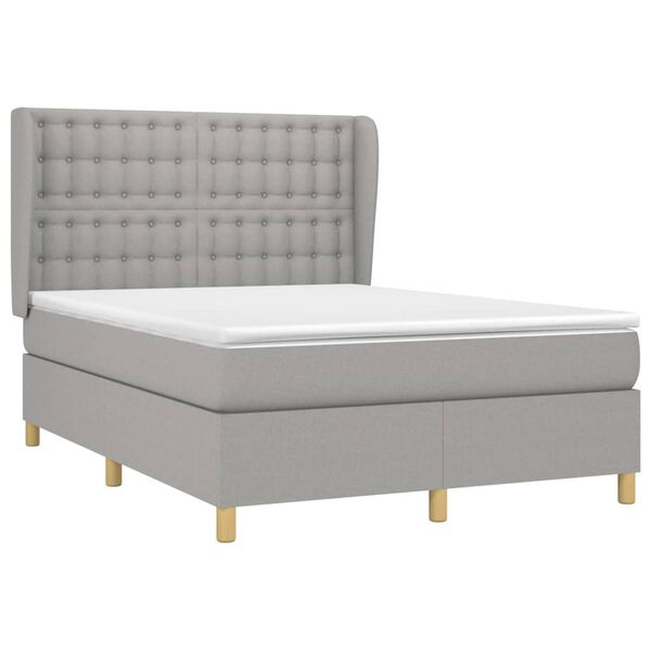 vidaXL Cama box spring con colch&oacute;n tela gris claro 140x190 cm