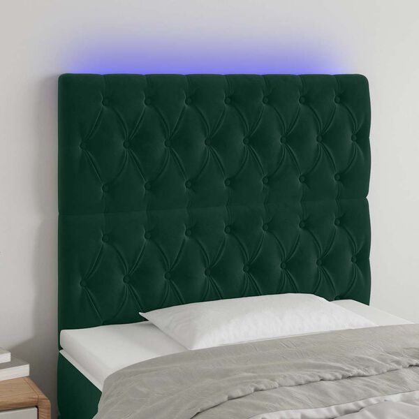 vidaXL Cabecero con luces LED terciopelo verde oscuro 100x7x118/128 cm