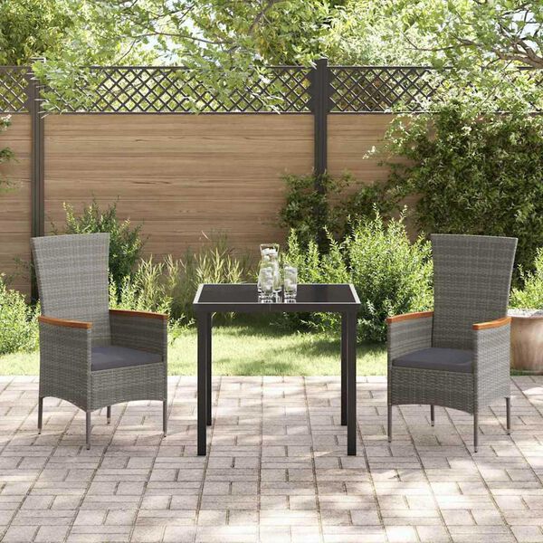 vidaXL Conjunto de Comedor de Jard&iacute;n con coj&iacute;n 3 pcs Gris