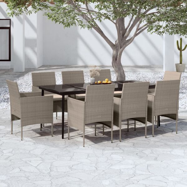 vidaXL Juego de comedor para jard&iacute;n 9 piezas y cojines beige y negro