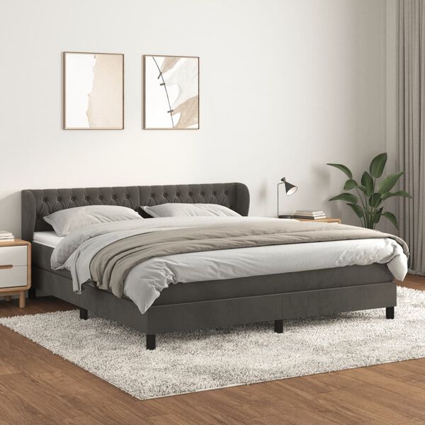 vidaXL Cama box spring con colch&oacute;n terciopelo gris oscuro 180x200 cm