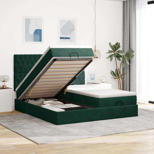 vidaXL Estructura de cama otomana colchones terciopelo verde oscuro