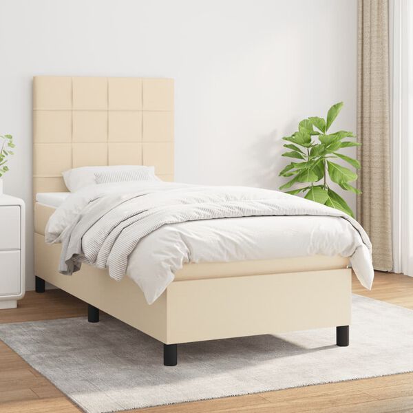 vidaXL Cama box spring con colch&oacute;n tela color crema 80x200 cm