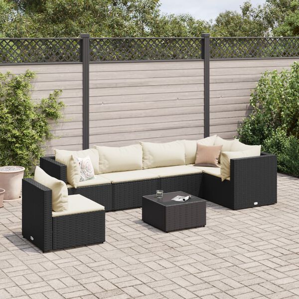 vidaXL Set de muebles de jardín y cojines 7 pzas ratán sintético negro