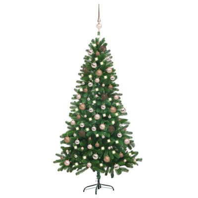 vidaXL Árbol de Navidad preiluminado con luces y bolas verde 150 cm