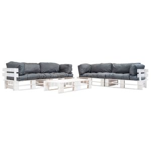 vidaXL Set muebles de palets de jard&iacute;n 6 piezas cojines grises madera