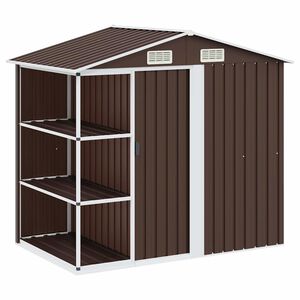 vidaXL Cobertizo de jard&iacute;n con estanter&iacute;a hierro marr&oacute;n 205x130x183 cm