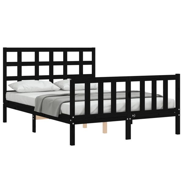 vidaXL Estructura cama de matrimonio con cabecero madera maciza negro