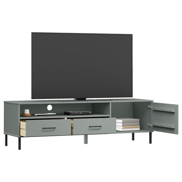 vidaXL Mueble de TV con patas de metal OSLO madera maciza pino gris
