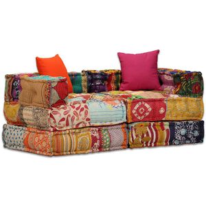 vidaXL Puf modular de 2 plazas de tela patchwork
