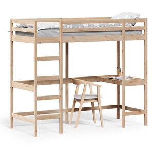 vidaXL Cama alta con escritorio madera maciza de pino 75x190 cm