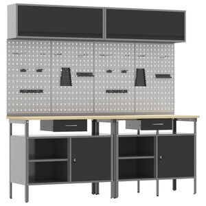 vidaXL Conjunto de banco de trabajo con caj&oacute;n 8 pcs Negro y Gris