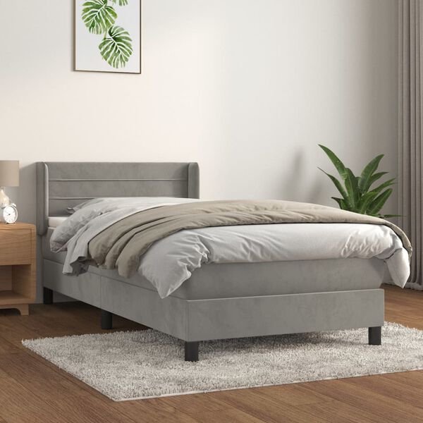 vidaXL Cama box spring con colch&oacute;n terciopelo gris claro 80x200 cm