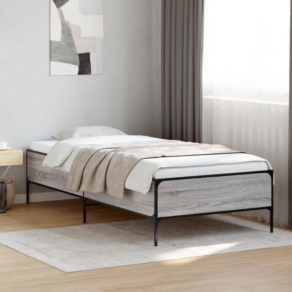 vidaXL Estructura cama madera ingenier&iacute;a metal gris Sonoma 100x200 cm