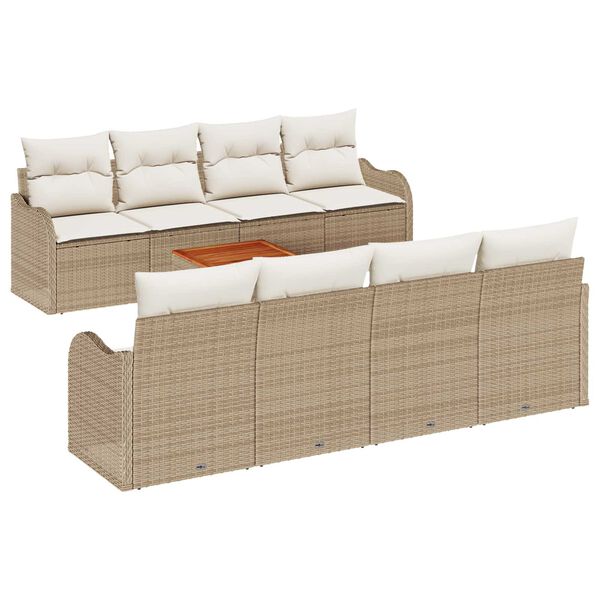 vidaXL Conjunto de sof&aacute;s de jard&iacute;n 9 pcs Beige rat&aacute;n sint&eacute;tico