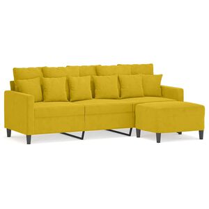 vidaXL Sof&aacute; de 3 plazas con taburete terciopelo amarillo 180 cm