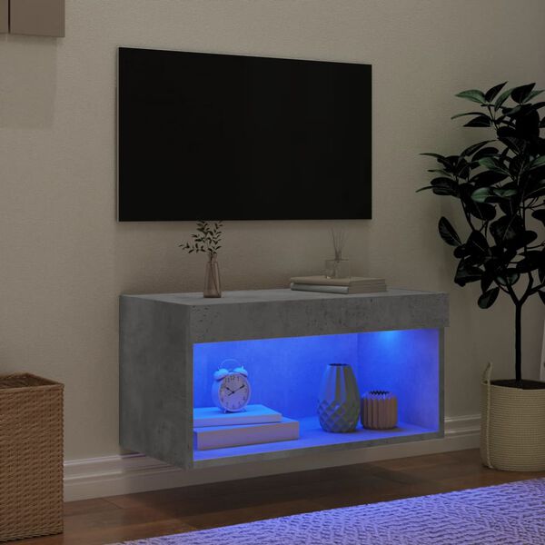 vidaXL Mueble para TV con luces LED gris hormig&oacute;n 60x30x30 cm