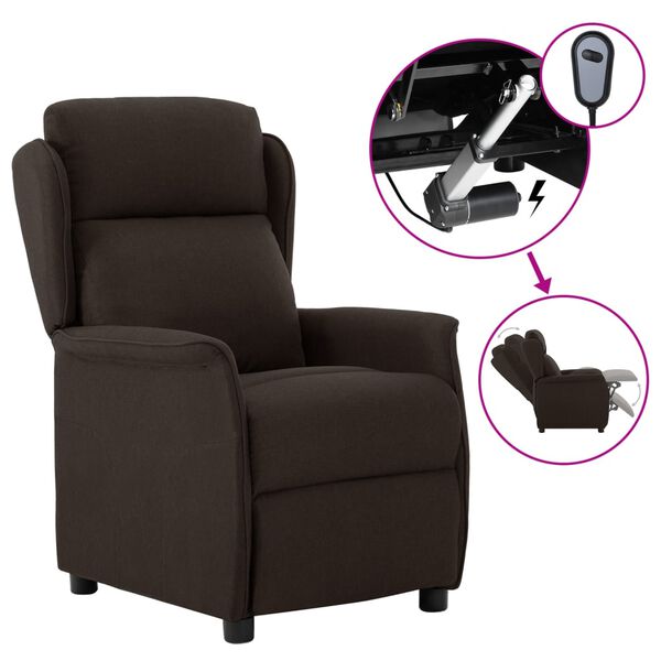 vidaXL Sill&oacute;n reclinable el&eacute;ctrico tela marr&oacute;n oscuro