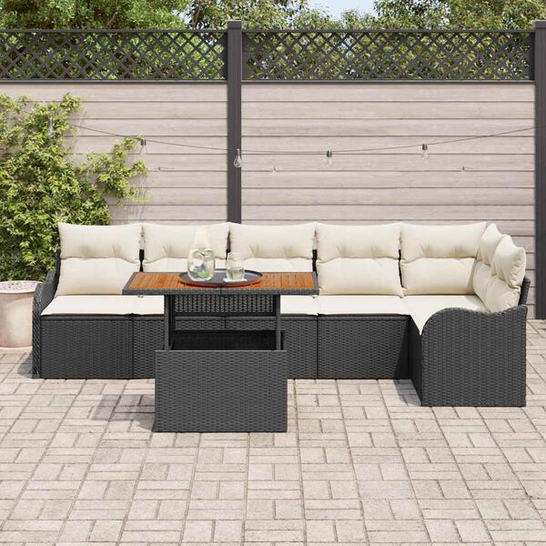 vidaXL Conjunto de sof&aacute; de jard&iacute;n 7 pcs Negro Polirat&aacute;n