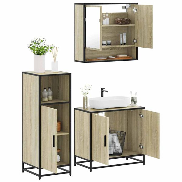 vidaXL Set de muebles de baño 3 pzas madera contrachapada roble Sonoma