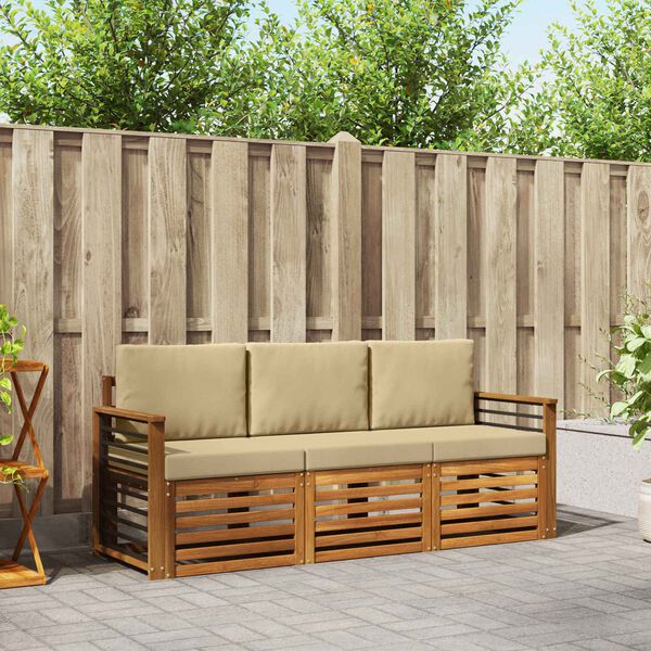 vidaXL Juegos de sof&aacute;s 3 pcs Natural y Beige Madera de Acacia S&oacute;lida