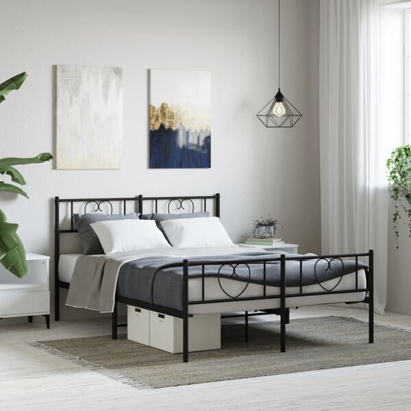 vidaXL Estructura cama sin colch&oacute;n con estribo metal negro 160x200 cm