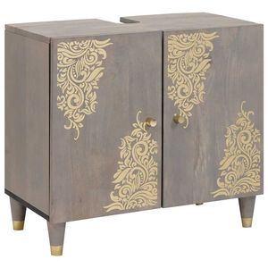 vidaXL Mueble de lavabo Gris 62 x 33 x 58 cm Madera de mango maciza