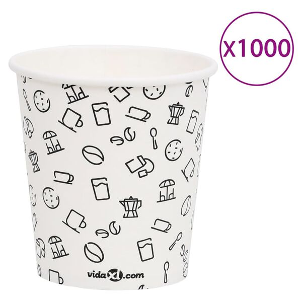 vidaXL Vasos de papel para caf&eacute; 1000 uds blanco y negro 200 ml