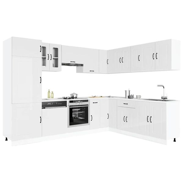 vidaXL Mueble cocina Kalmar blanco brillo 14 pzas madera contrachapada