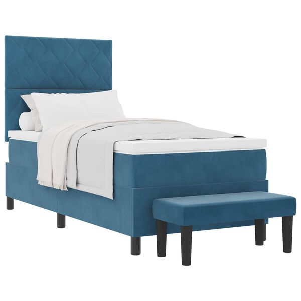 vidaXL Cama tipo Box Spring Azul oscuro 90 x 190 cm Terciopelo
